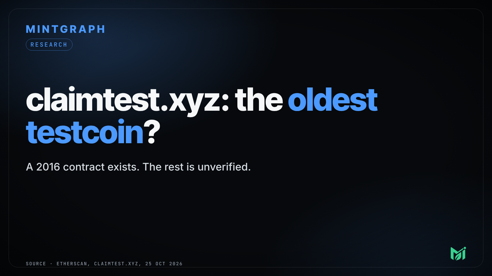 claimtest.xyz and the $test token: a 2016 contract exists, the rest is unverified.